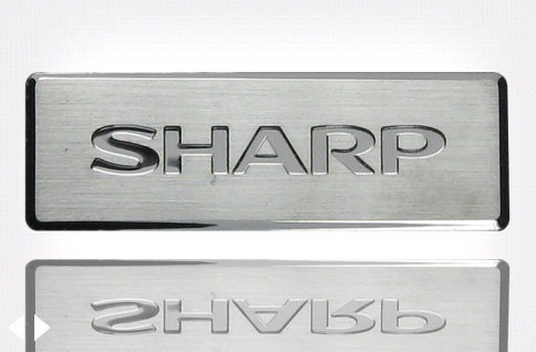 Sharp Metal Chrome Name Plate In Silver